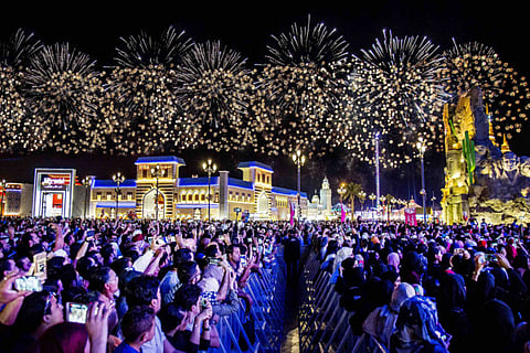 A fireworks display on New Year’s Eve at Global Village last year. The fireworks display will begin at 8pm on December 31 this year, heralding New Year in each of the seven selected countries.