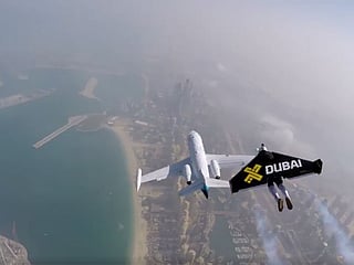 Watch: ‘Jetman’ soars next to a private plane in Dubai