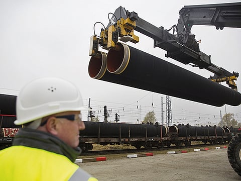 File picture of the first pipes for the Nord Stream 2 pipeline being delivered on the island of Rugen, Germany. 