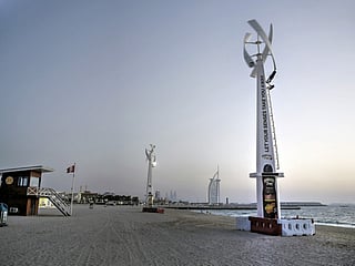 Smart Poles, powered by wind and solar energy, installed on beaches in Dubai could soon allow for night time swimming on the beaches after sunset.Photo Clint Egbert/Gulf News