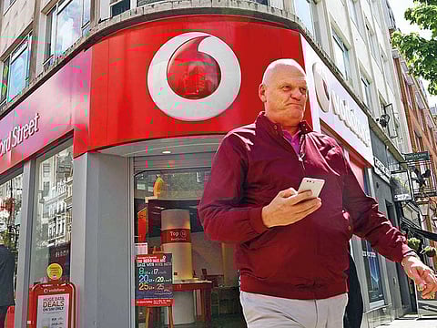 A Vodaphone store in London, Britain. Vodafone on Tuesday posted a net loss of more than €2.1 billion (Dh8.49 billion) in its first half after India’s Supreme Court ordered telecoms companies to pay long-standing bills.