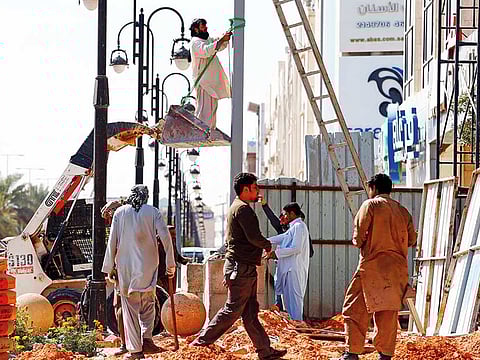 Foreign workers at a construction site in Riyadh, Saudi Arabia.  