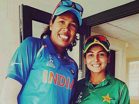 Jhulan Goswami (left) had acted as an inspiration for cricketers in the rival camp, like Kainat Imtiaz of Pakistan.