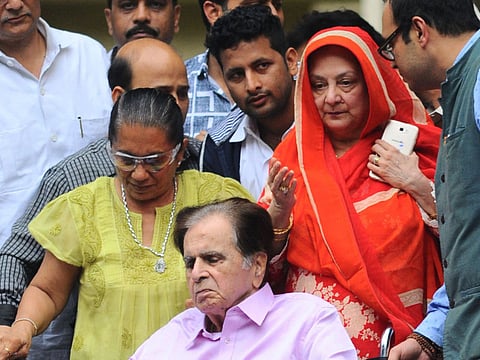 Indian Bollywood actor Dilip Kumar with relatives in 2017.