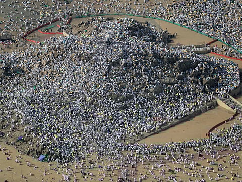 File picture: An aerial view shows pilgrims gathering on Mount Arafat, also known as Mount of Mercy, southeast of the Saudi holy city of Makkah, on Arafat Day which is the climax of the Haj pilgrimage.