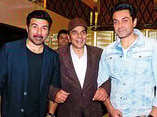 Actors Sunny, Dharmendra and Bobby Deol.