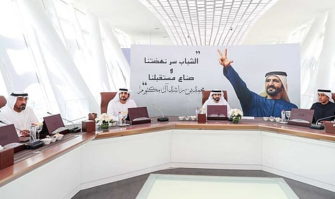Shaikh Hamdan Bin Mohammad, Shaikh Maktoum Bin Mohammad, and Shaikh Ahmad Bin Saeed Al Maktoum, president of Dubai Civil Aviation and chairman and chief executive Emirates airline and Group, at the Dubai Executive Council meeting.