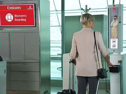 The biometric equipment is being tested at the Emirates Business Class check-in area, Terminal 3, Dubai airport. 
