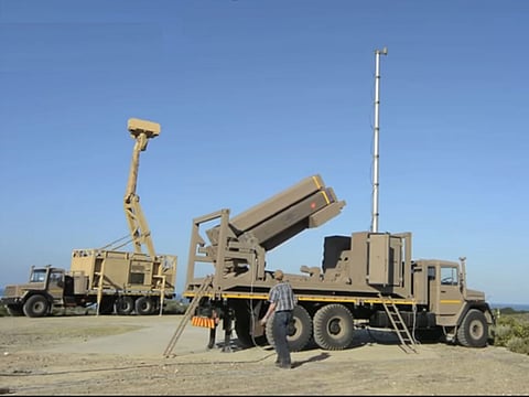 A demonstration of  South African state-owned defence group Denel's ground-based air defence system.