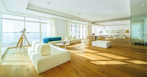 A 7,685-sq-ft four-bedroom penthouse on the 59th floor of Emirates Crown in Dubai Marina, priced at Dh17.5 million
