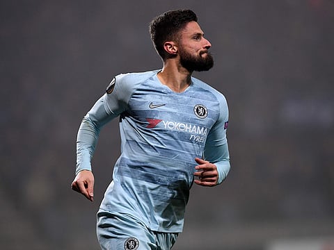 Chelsea's French striker Olivier Giroud celebrates.