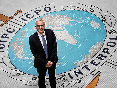 Secretary General of Interpol Jurgen Stock poses for a photograph at the Interpol headquarters in the southern French city of Lyon on November 8, 2018.