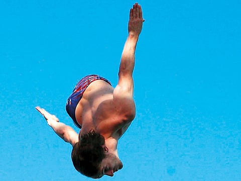 Gary Hunth in action during the Fina High Diving World Cup for men at the Abu Dhabi Sailing and Yacht Club on Saturday, November 10, 2018.