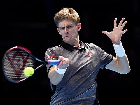South Africa's Kevin Anderson in action during the O2 group stage match against Austria's Dominic Thiem, on November 11, 2018. 