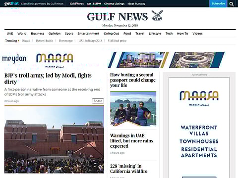 The homepage of the new Gulfnews.com