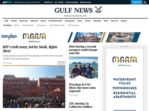 The homepage of the new Gulfnews.com