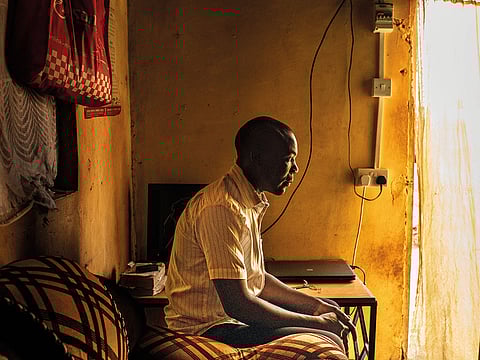Richard Ochieng’, 26, at his home in Nairobi