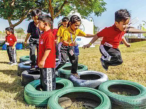 The fitness village in Al Khawaneej features an inflatable children’s boxing ring and a play area.