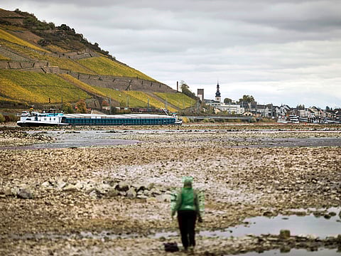 A freighter on shallow waters in Bingen. 