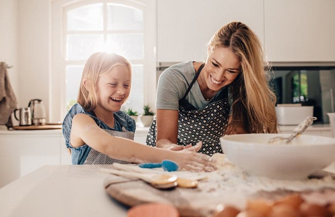 woman baking a cake