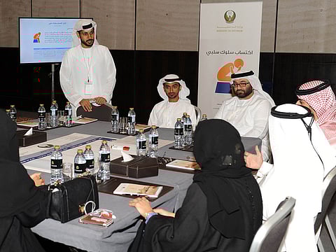 Officials from the MoI discuss in a workshop he issues pertaining to the children’s protection from online exploitations. 