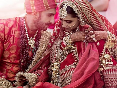 Deepika Padukone and Ranveer Singh on their wedding day. 
