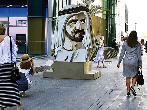 Mustafa Khamash’s 3D sculpture called Vision Mission, featuring the face of His Highness Shaikh Mohammad Bin Rashid Al Maktoum, Vice-President and Prime Minister of the UAE and Ruler of Dubai, depending on the angle it is viewed from, is leaving visitors spellbound. 