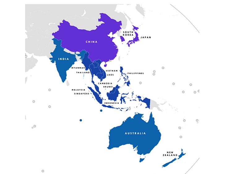 RCEP member nations shown in blue