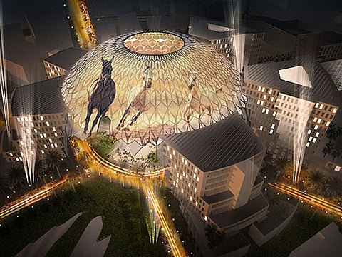 252 laser projectors work to project images onto the surface of Al Wasl Plaza dome