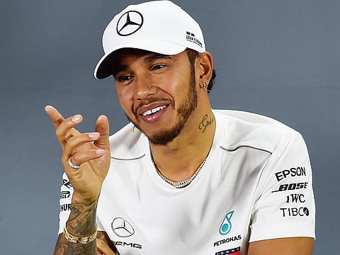 Lewis Hamilton of Mercedes AMG Petronas F1 team addressing media at Yas Marina Circuit in Abu Dhabi on Thursday. 