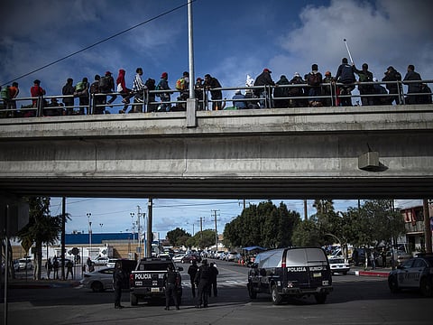 Central American migrants gather in El Chaparral, Tijuana, Baja California State, Mexico, on November 22, 2018