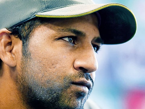 Pakistan skipper Sarfraz Ahmad speaks during a press conference at the Dubai International Stadium.