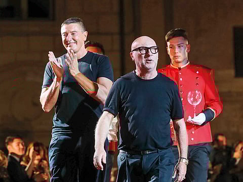 A protest banner on the window of a Dolce & Gabbana store in Shanghai.
