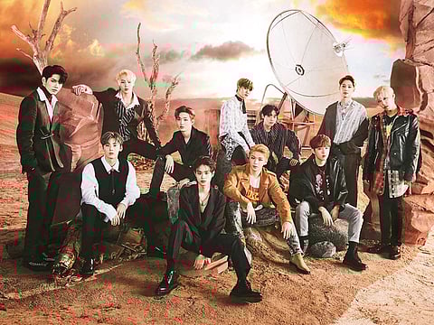 Clockwise from left: Ong Seong-wu, Ha Sung-woon, Yoon Ji-sung, Bae Jin-young, Park Ji-hoon, Lai Kuan-lin, Park Woo-jin, Kim Jae-hwan, Kang Daniel, Lee Daehwi, and Hwang Min-hyun.