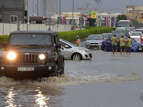 Traffic jam due to heavy rain at Dubai Sports City.