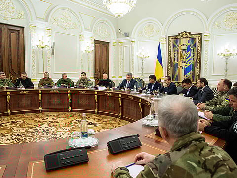 Ukrainian President Petro Poroshenko chairs a meeting with members of the National Security Council in Kiev, Ukraine November 26, 2018. 