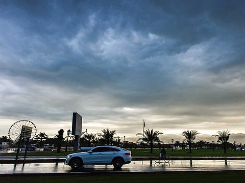An overcast Sharjah Buhairah Corniche skyline, earlier. Sharjah Municipality has taken all necessary steps to ensure any accumulated rainwater is drained out or sucked out at the earliest. Picture for illustrative purposes only.