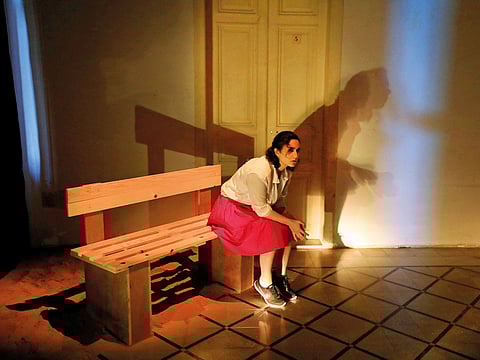 An actor performs during immersive theatre performance about sexual violence in Beirut last week.