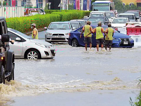 A traffic jam at Dubai Sports City following the rain. 