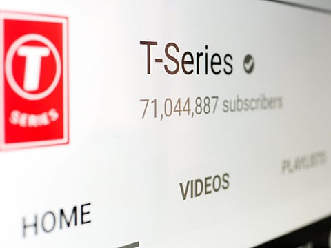 The YouTube channel homepage for Indian record label T-Series, showing over 71 million subscribers to its channel.