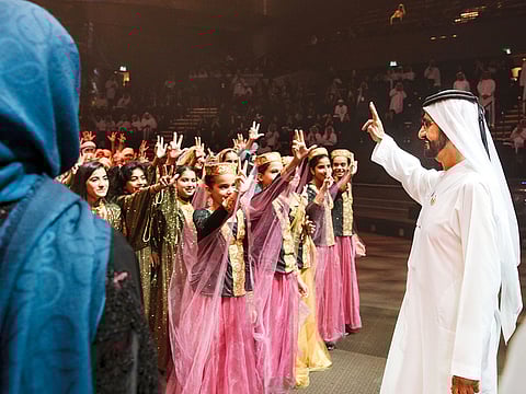 His Highness Shaikh Mohammad Bin Rashid Al Maktoum, Vice-President and Prime Minister of the UAE and Ruler of Dubai, attended a programme that showcased the progress of science under the slogan, ‘The Father’s Legend’, at Habtoor City.