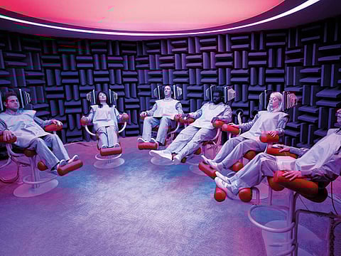 Jonah Hill (left) and Emma Stone in (second from right) in ‘Maniac’.