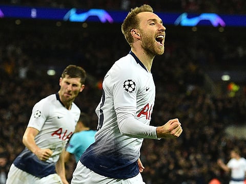 Tottenham Hotspur's Danish midfielder Christian Eriksen celebrates after scoring.