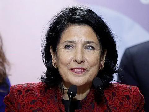 Presidential candidate Salome Zurabishvili attends a news briefing dedicated to the results of the presidential election at her campaign headquarters in Tbilisi, Georgia.