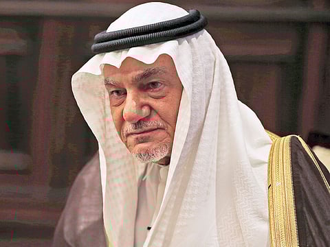 Saudi Prince Turki Al Faisal talks to the Associated Press in Abu Dhabi, United Arab Emirates, Saturday Nov. 24, 2018.