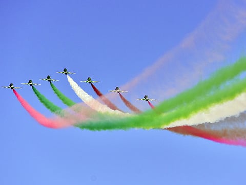 Al Fursan aerobatic show held at Abu Dhabi corniche to mark the UAE National Day celebrations. 