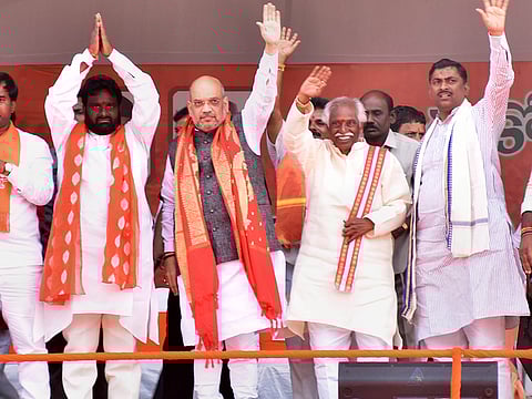 BJP National President Amit Shah at an election rally in support of the party candidates, in Amangal, Telangana, Sunday, December 2, 2018. 