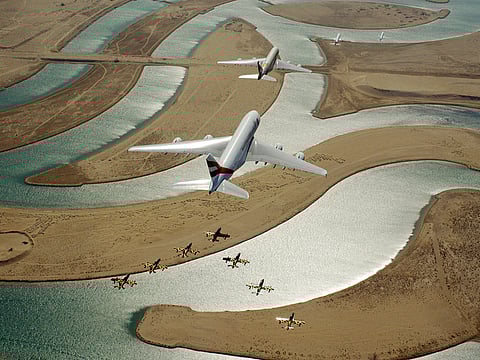 Emirates, Etihad, flydubai and Air Arabia performed a flypast over the UAE as a centrepiece performance to celebrate the UAE’s 47th National Day and the Year of Zayed.