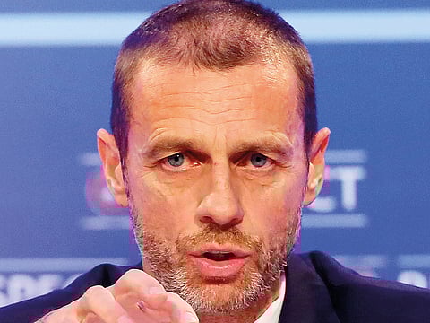 UEFA President Aleksander Ceferin attends a press conference following the UEFA Executive Committee meeting, in Dublin on December 3, 2018. 