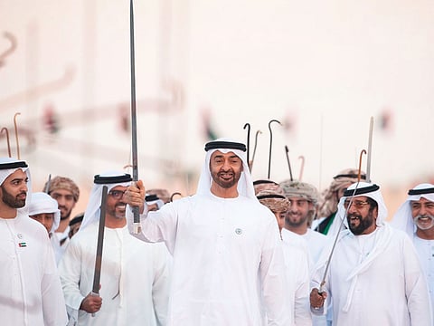 Shaikh Mohammad Bin Zayed attends the 'March of Union' in Al Wathba, Abu Dhabi on the occasion of the 47th UAE National Day.